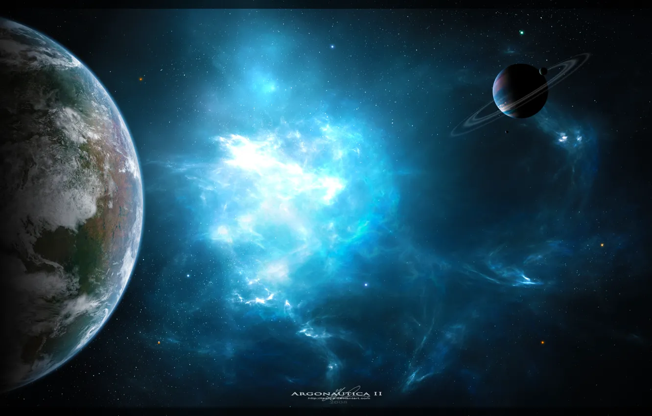 Фото обои космос, туманность, планеты, арт, space, nebula, art, planets
