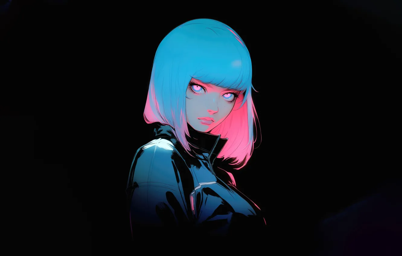 Фото обои girl, neon, scifi, oled