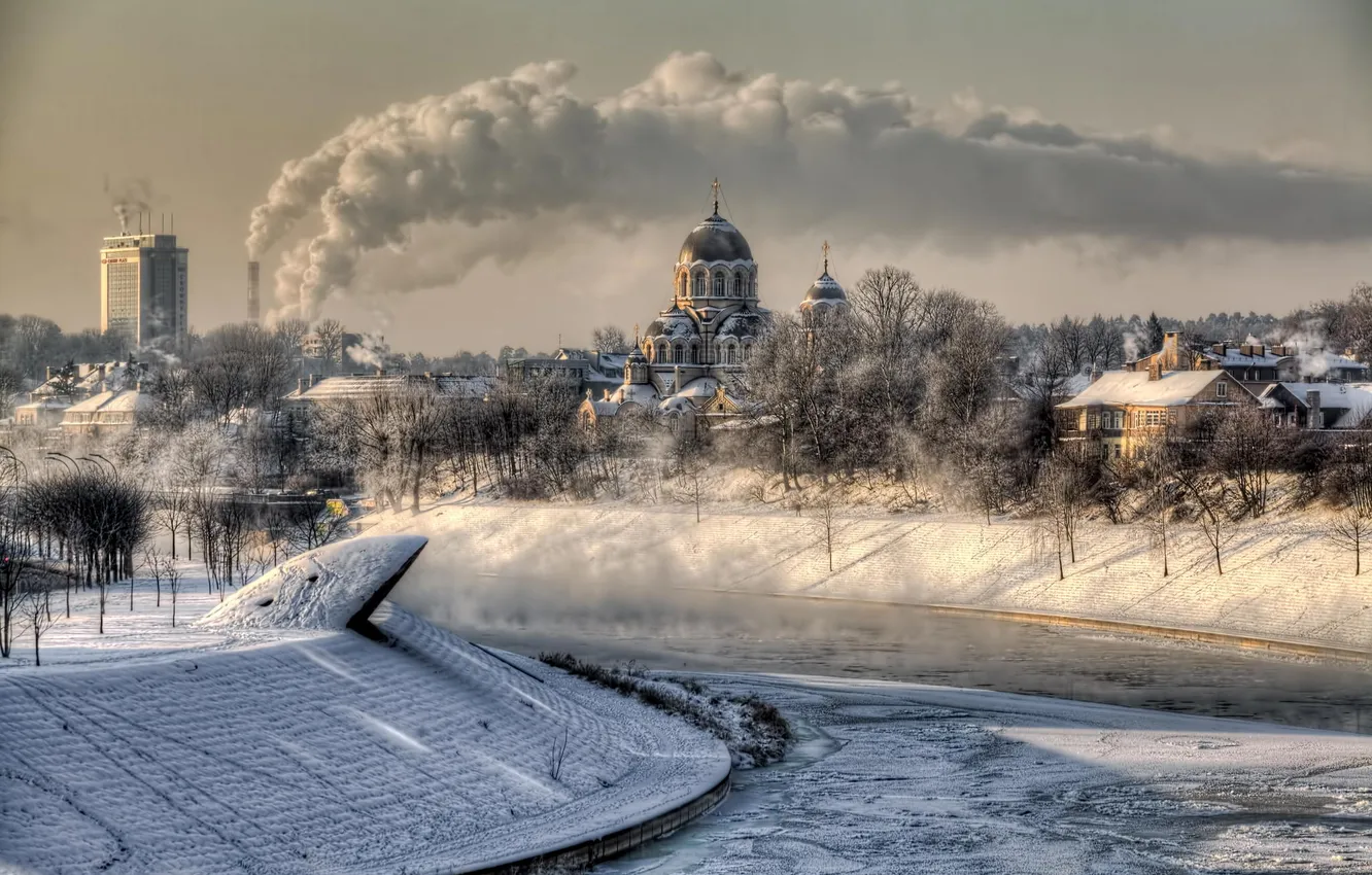 Фото обои зима, город, Литва, Вильнюс