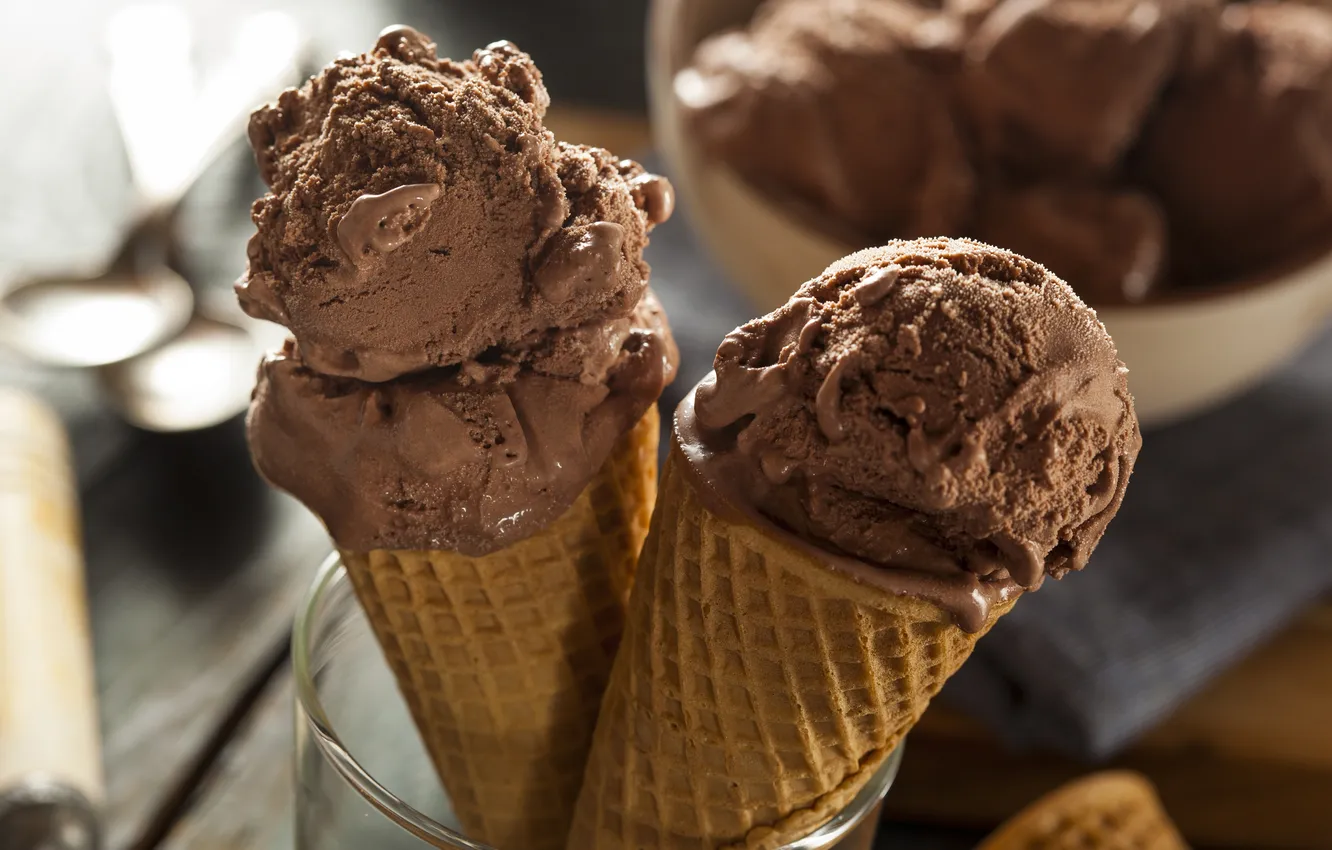 Фото обои мороженое, рожок, шоколадное мороженое
