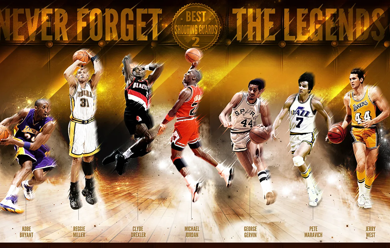 Фото обои Спорт, Баскетбол, Michael Jordan, NBA, Kobe Bryant, Легенды, George Gervin, Jerry West