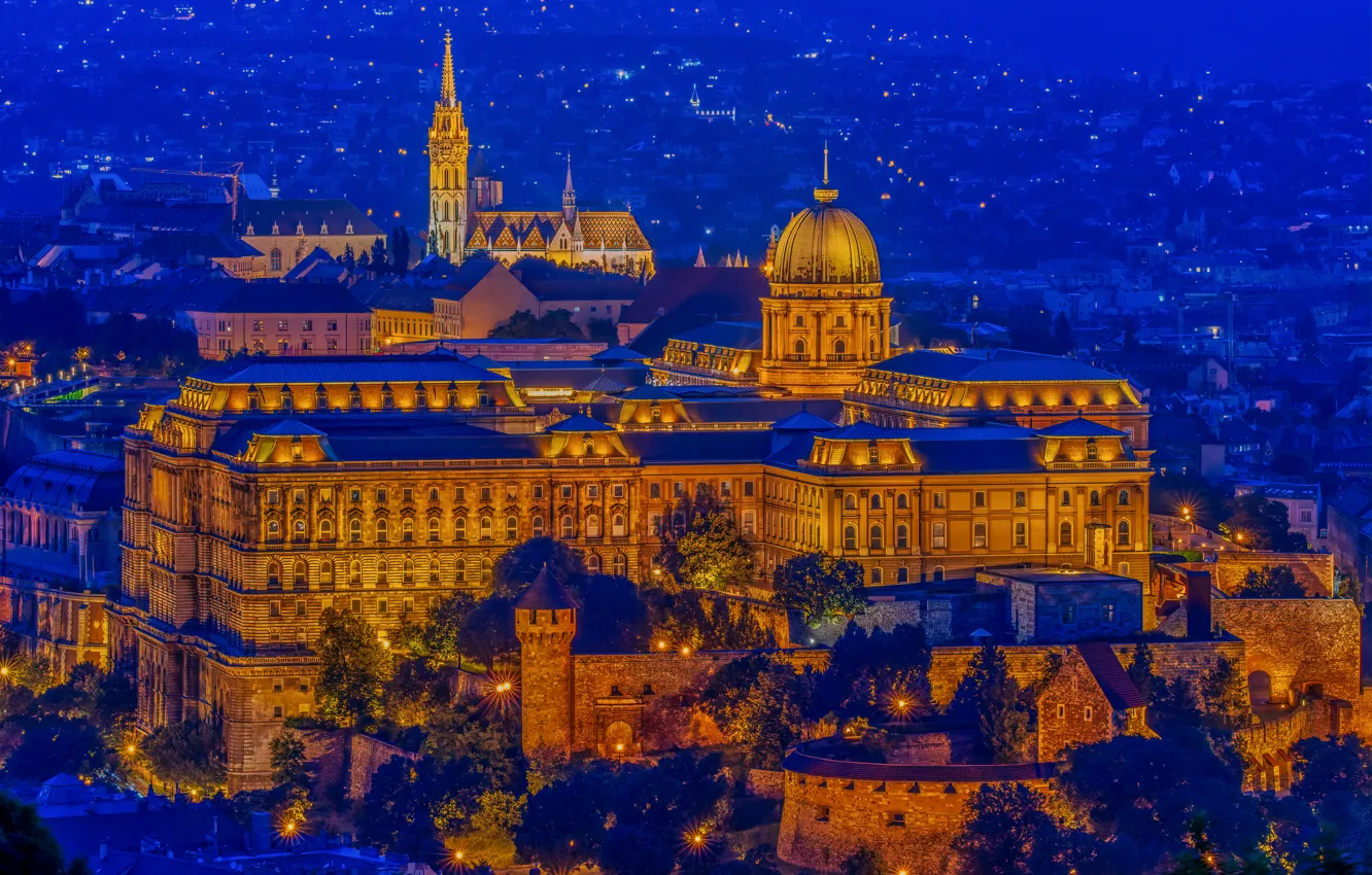 Фото обои замок, крепость, ночной город, Венгрия, Hungary, Будапешт, Budapest, Замок Буда