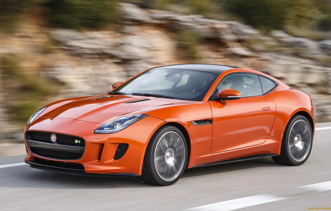 Фото обои дорога, оранжевый, Jaguar