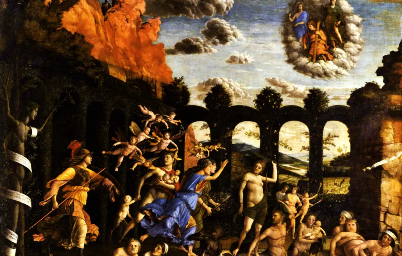 Фото обои 1502, Huile sur Toile, Andrea Mantegna, Vices du jardin de la Vertu, Minerve chassant les