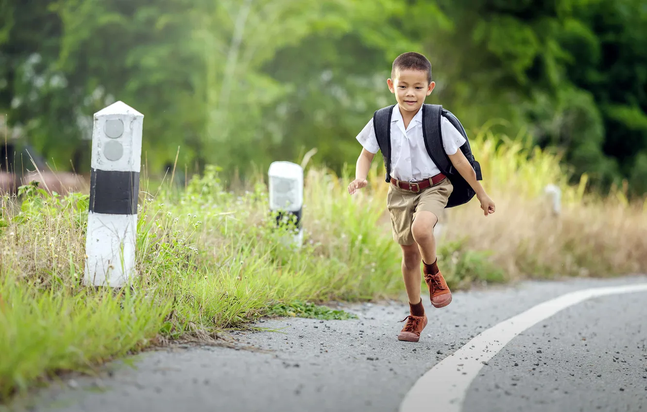Фото обои field, landscape, child