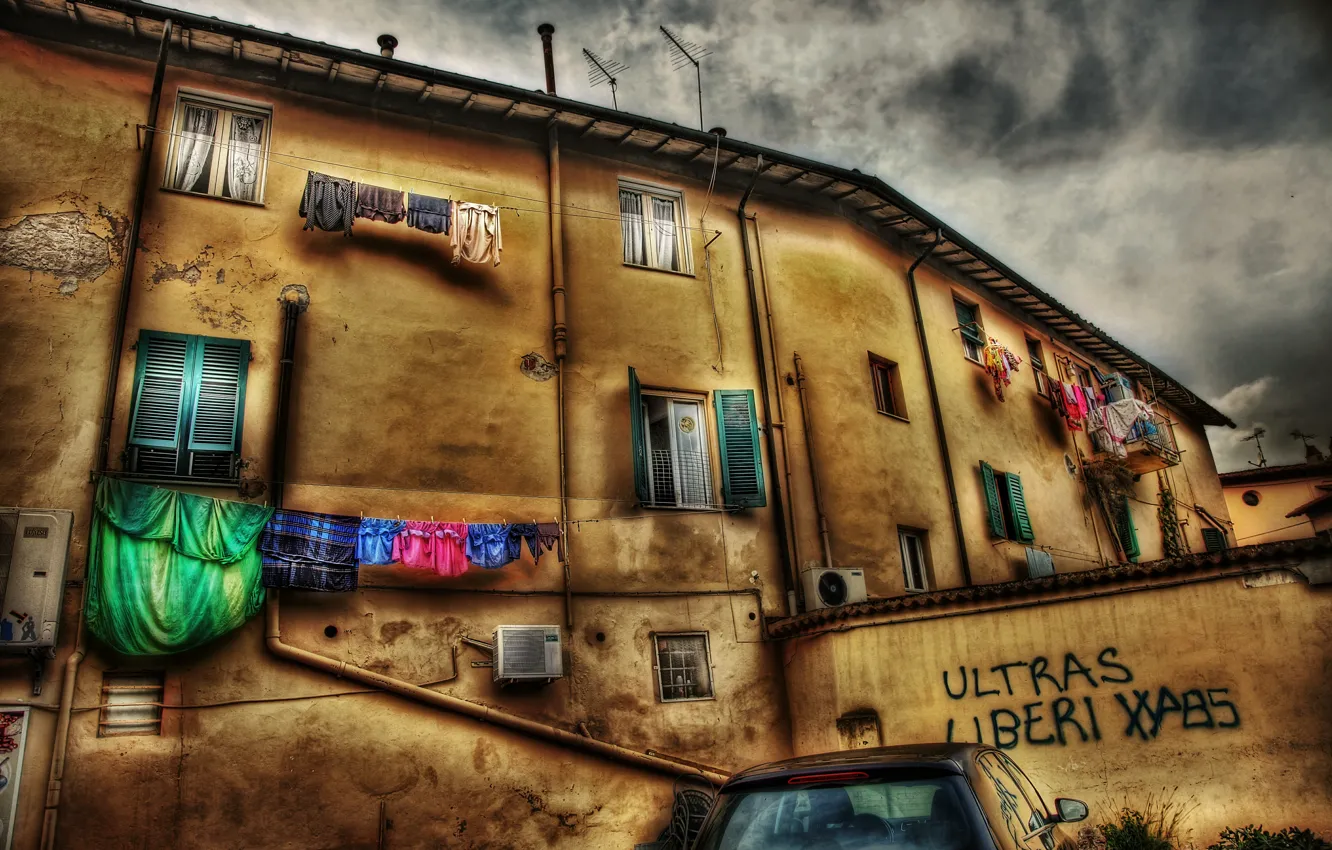 Фото обои HDR, Дома, Италия, Окна, Здание, Italy, Italia, Town