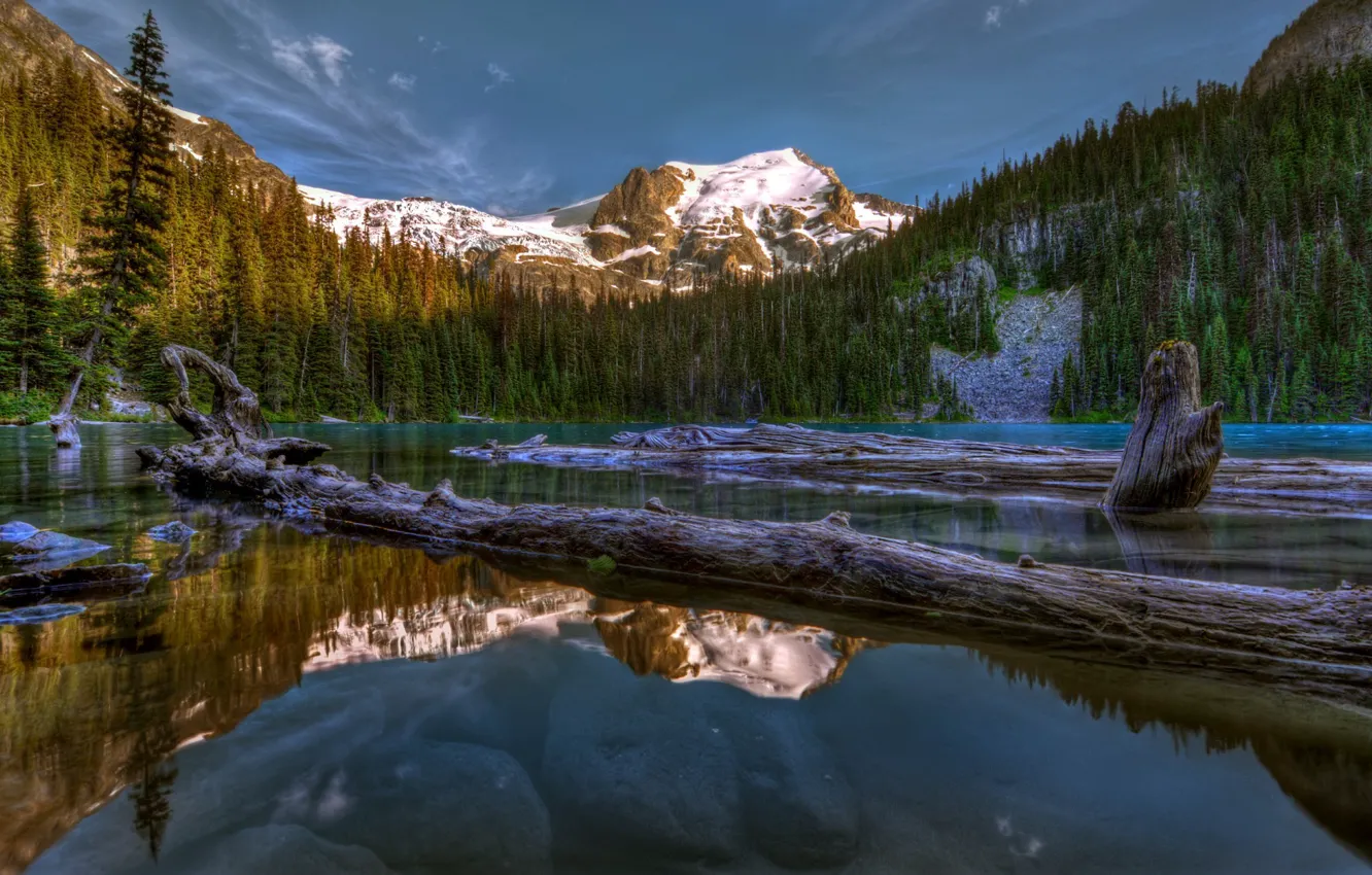 Фото обои деревья, горы, озеро, отражение, Канада