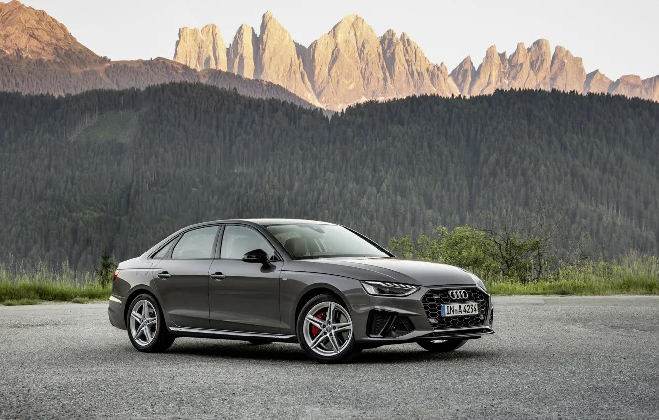 Фото обои Audi, седан, Audi A4, 2019, на фоне гор