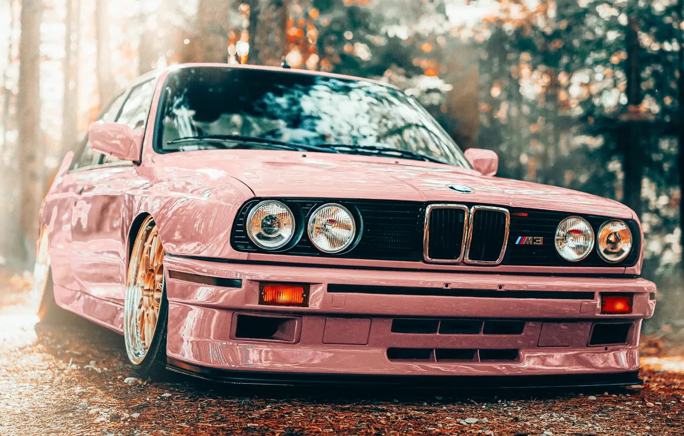 Фото обои Pink, BMW, Front, Autumn, BBS, M3 E30, BMW M3 E30