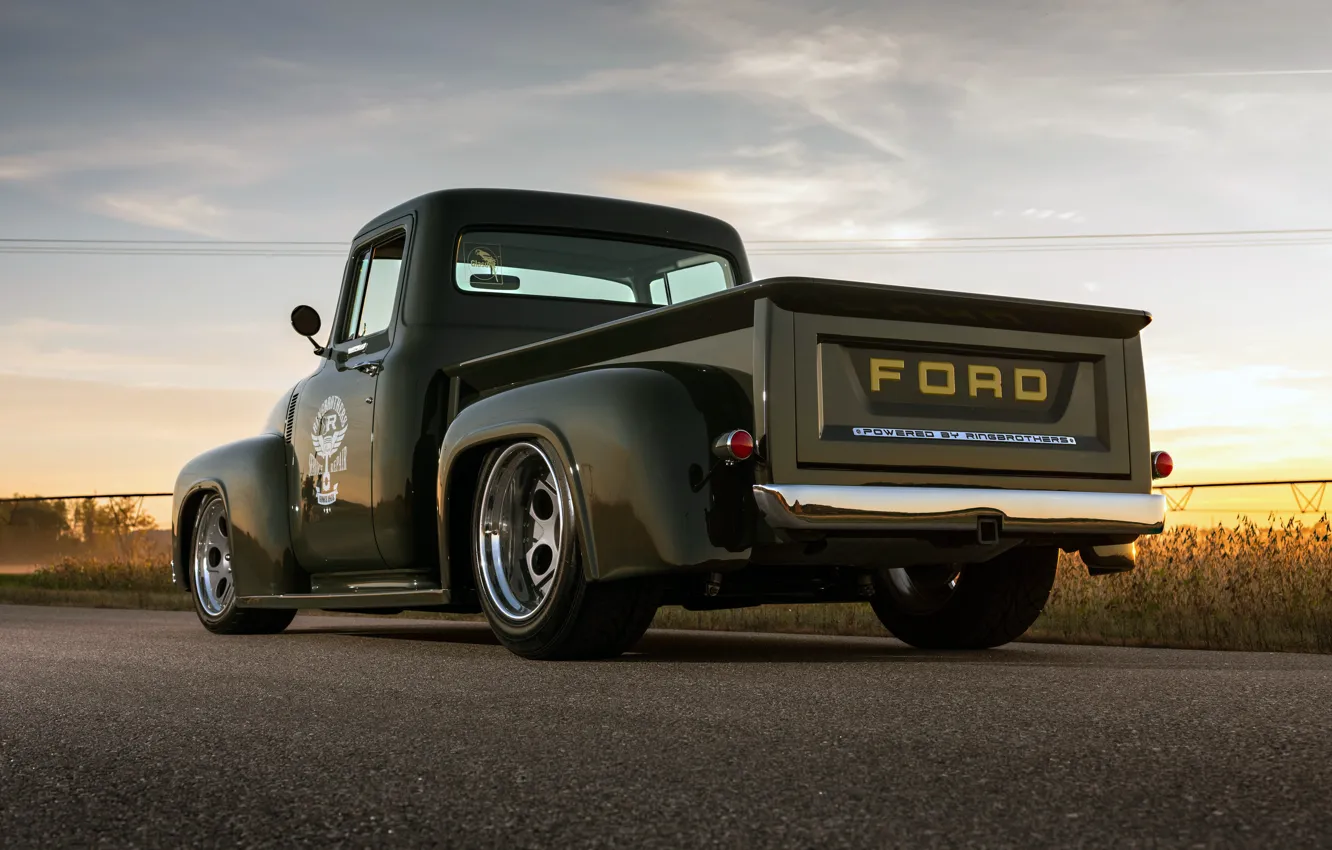 Фото обои Ford, Road, Pickup, Rear, F-100, Ringbrothers, Ford F-100, Clem 101