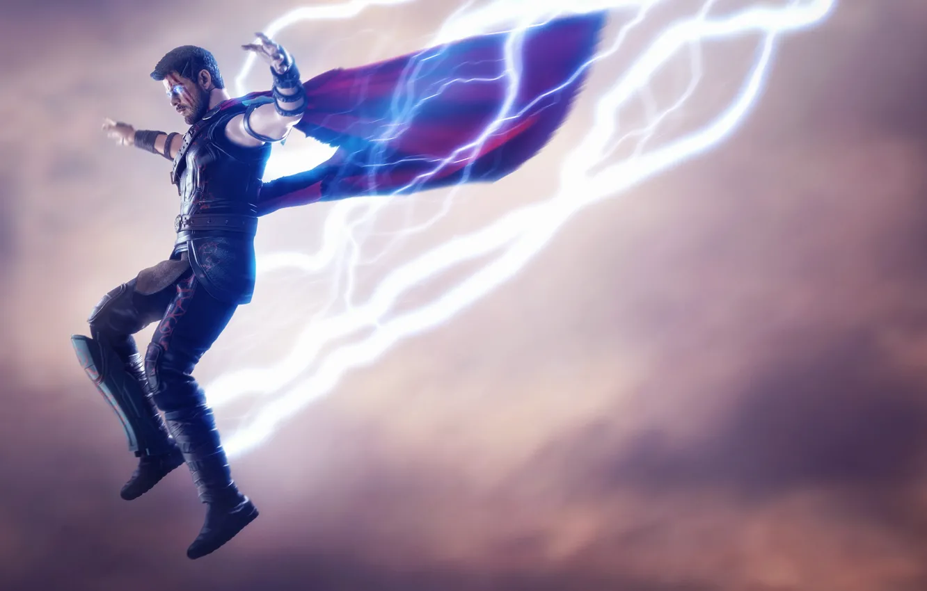 Фото обои прыжок, молнии, lightning, Marvel, Тор, бог грома, god of thunder, Thor Ragnarok