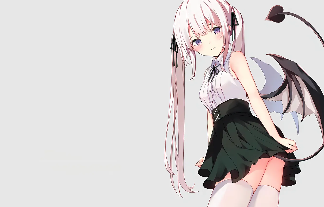 Фото обои girl, ass, blouse, thighhighs, pink hair, long hair, anime, wings