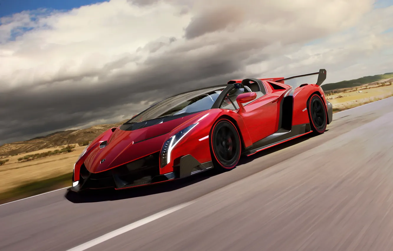 Фото обои supercar, в движении, ламборгини, автообои, lamborghini veneno roadster