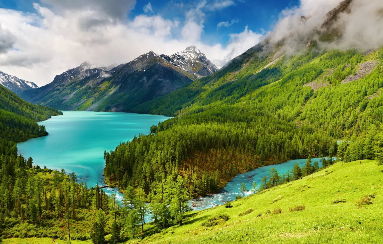 Фото обои вода, деревья, горы, природа, озеро, река, холмы, пейзажи