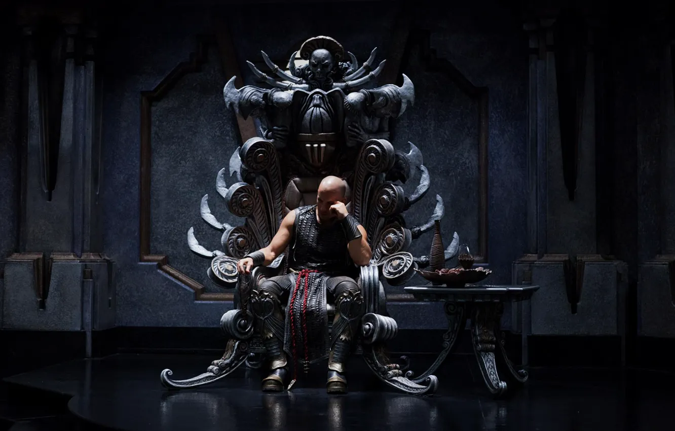Фото обои зал, The Chronicles of Riddick, Хроники Риддика, Вин Дизель, трон, Vin Diesel