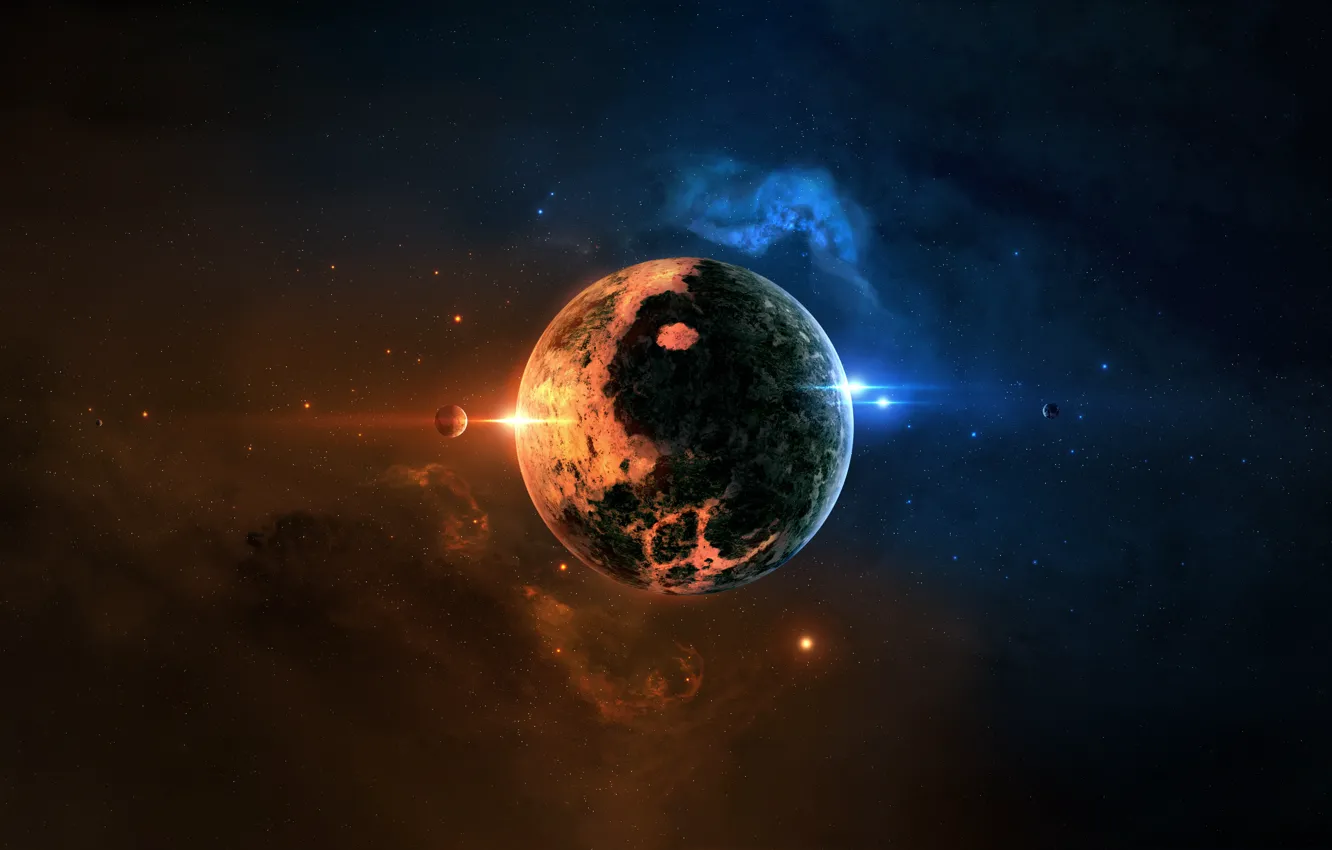 Фото обои Звезды, Планета, Космос, Туманность, Планеты, Fantasy, Planets, Арт