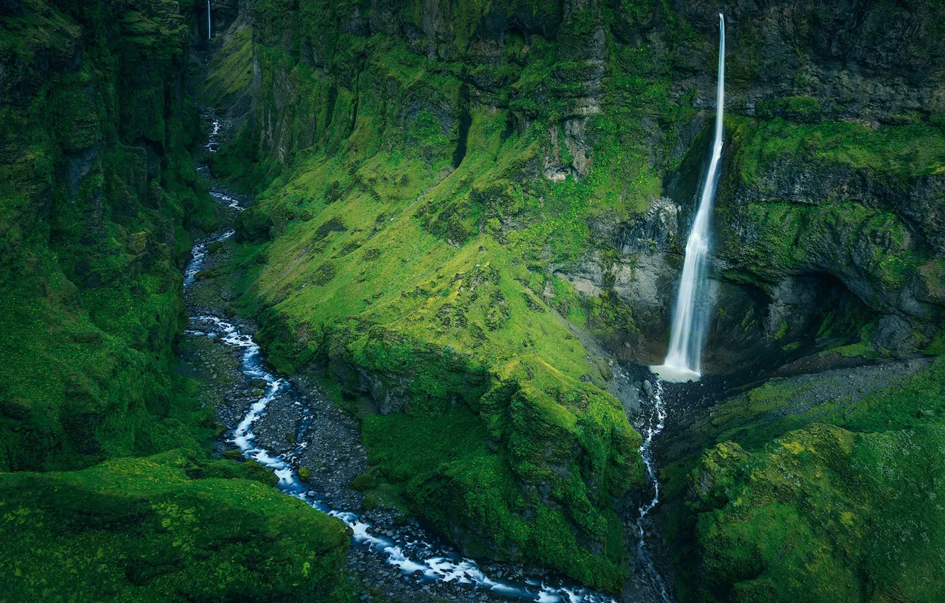 Фото обои природа, река, скалы, водопад