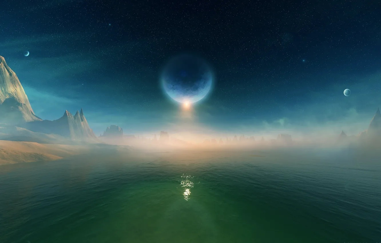 Фото обои вода, звезды, пространство, планеты