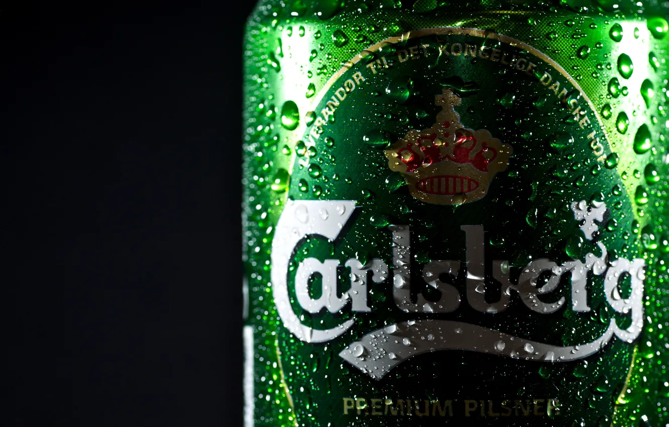Фото обои капли, пиво, банка, бренд, beer, carlsberg