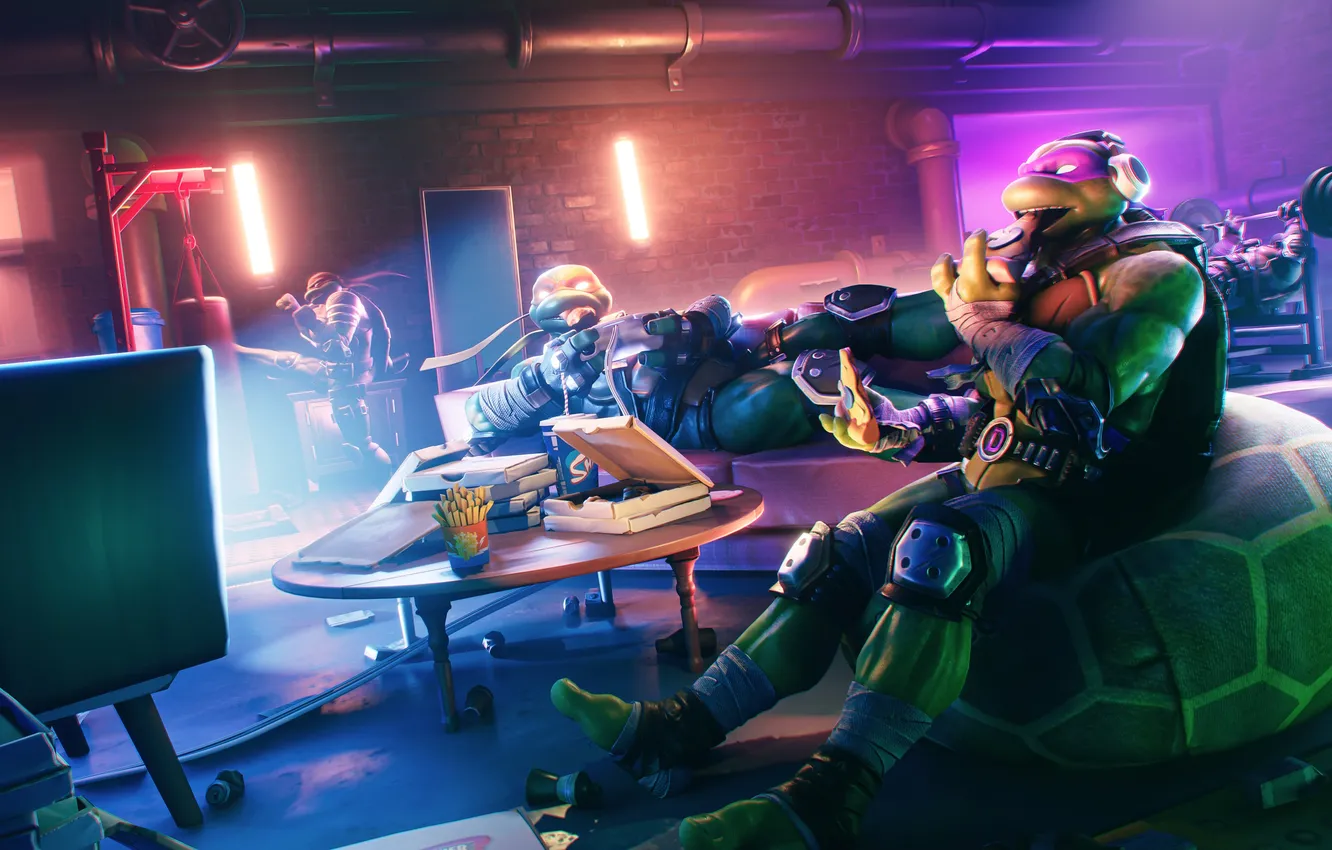 Фото обои Games, TMNT, Raphael, Leonardo, Donatello, Michelangelo, Fortnite, 2024 Games