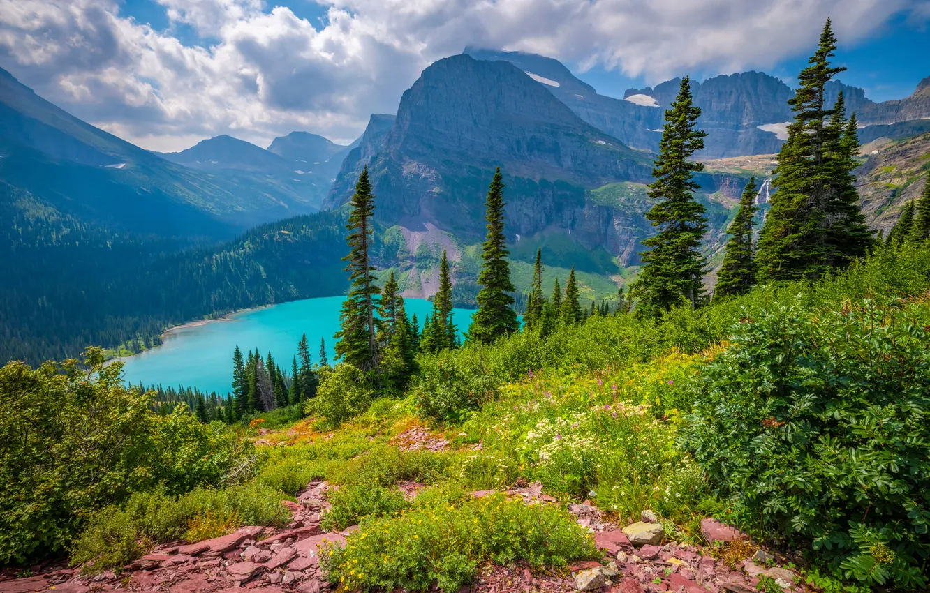 Фото обои пейзаж, горы, озеро, США, Glacier National Park