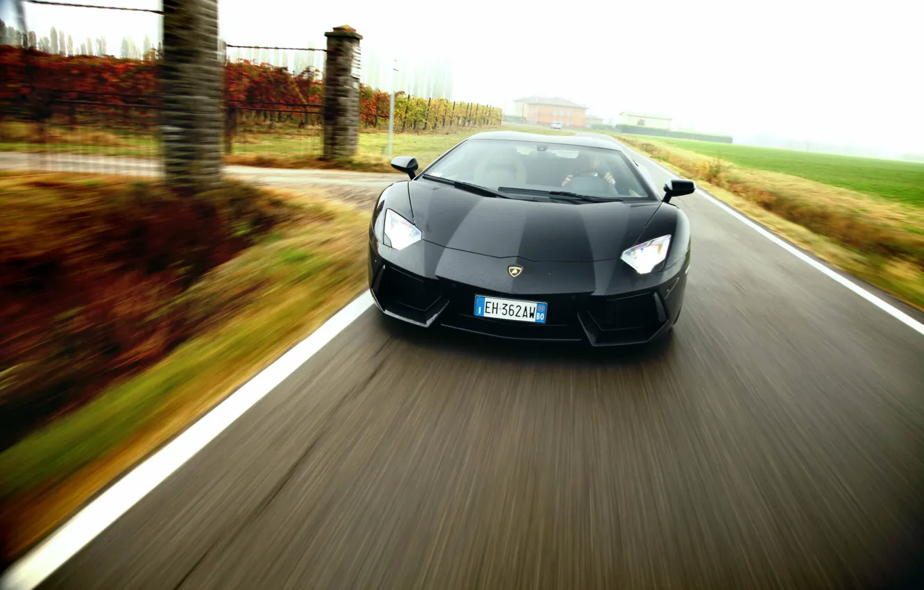 Фото обои Lamborghini, supercar, black, road, speed, LP700-4, Aventador