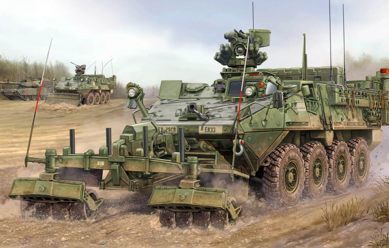 Фото обои бронетранспортёр, Stryker, ESV, армейская боевая машина, Engineer Support Vehicle, инженерная машина разграждения, Engineer Squad Vehicle, …