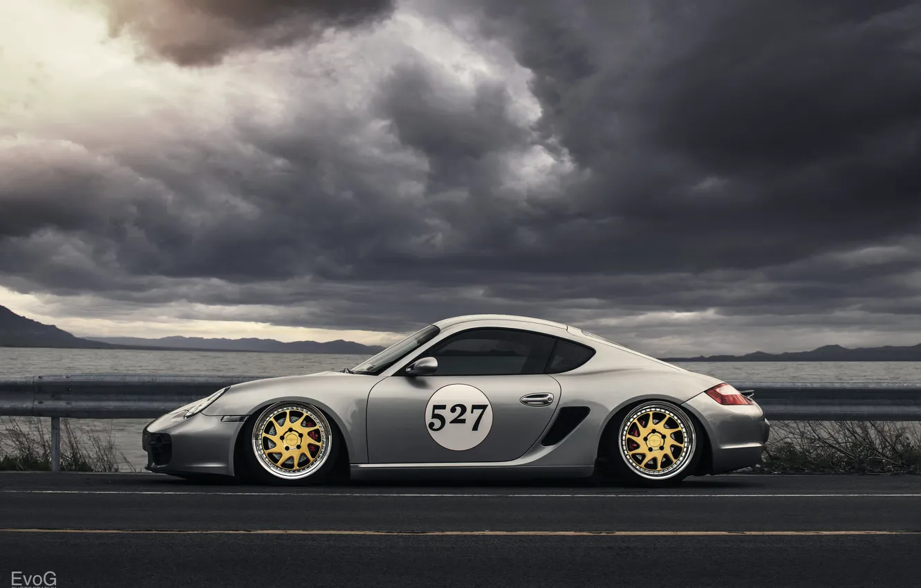 Фото обои Porsche, Cayman, Turbo, silvery, profile