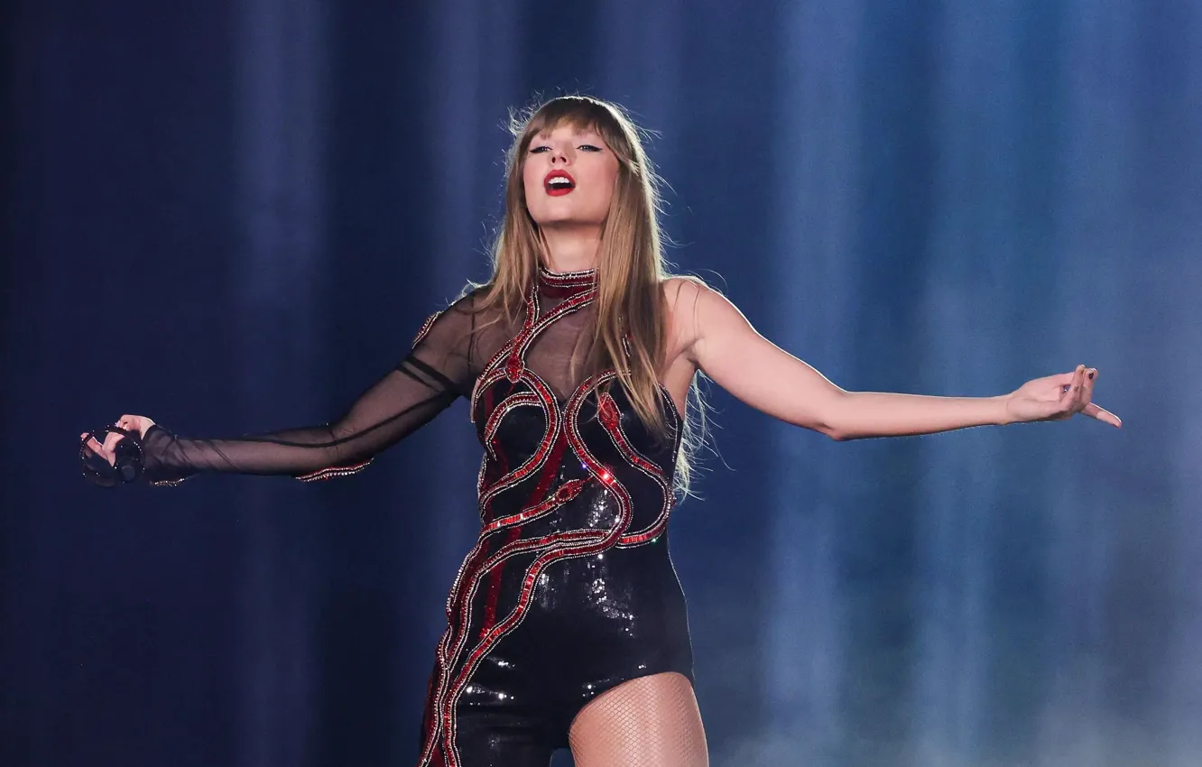 Фото обои блондинка, концерт, певица, Taylor Swift, красивая девушка, боке, singer, beautiful girl
