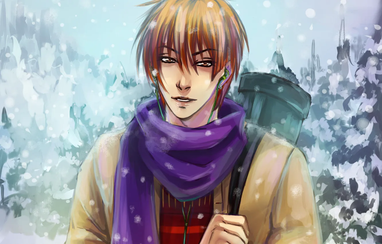 Фото обои зима, арт, парень, koyasu