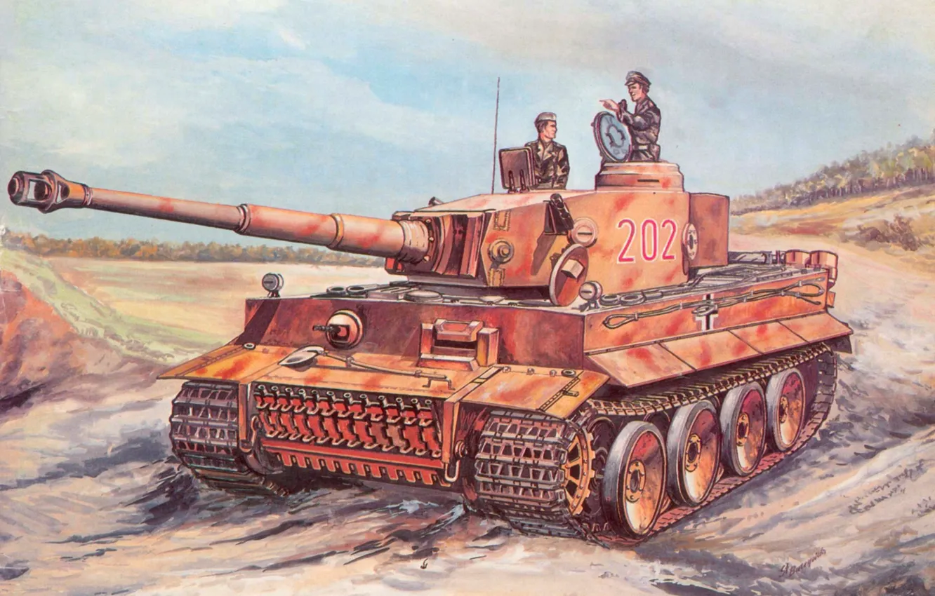 Фото обои дорога, рисунок, арт, танк, камуфляж, самый, боевой, техники
