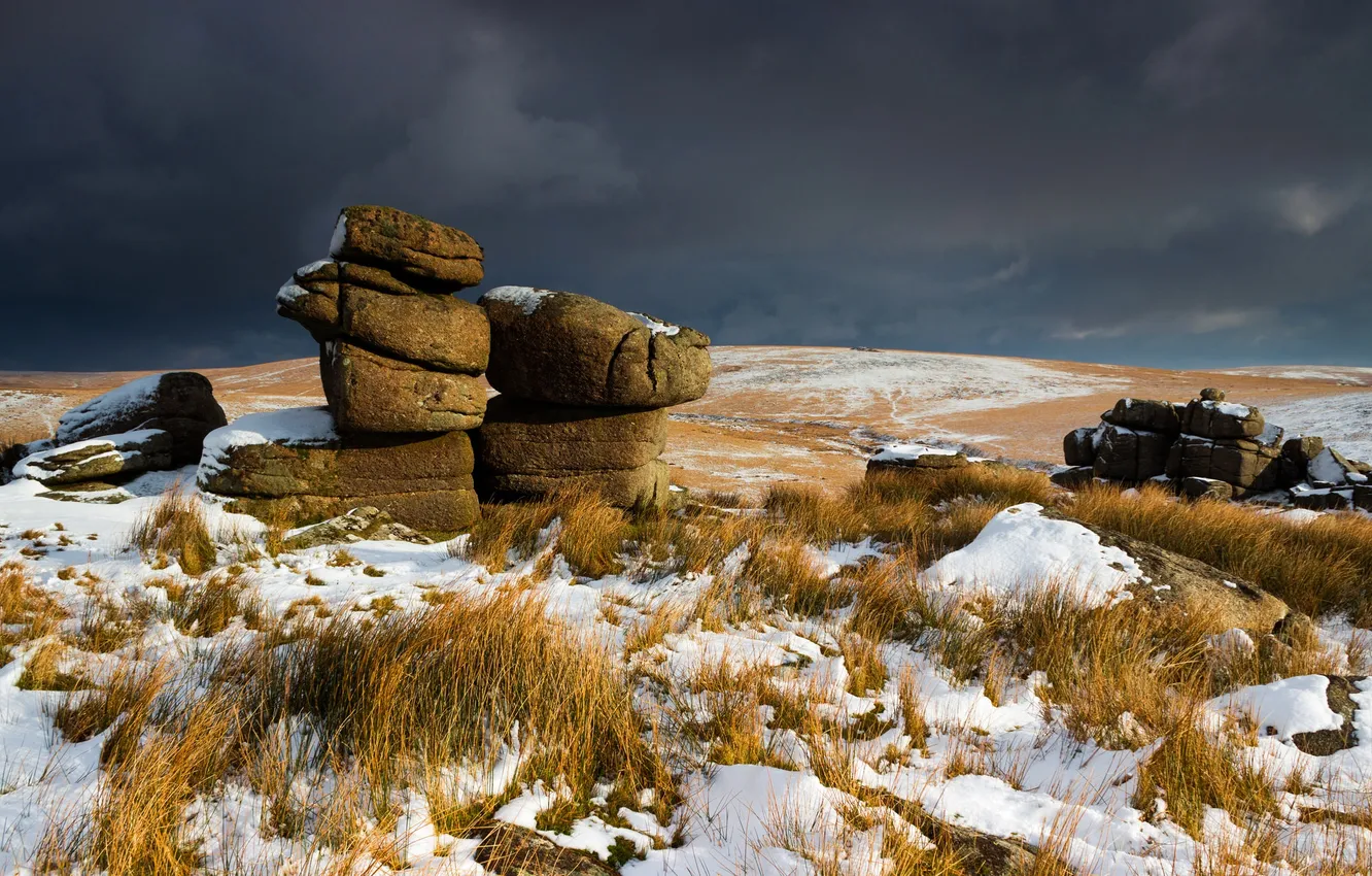 Фото обои снег, камни, холмы, Англия