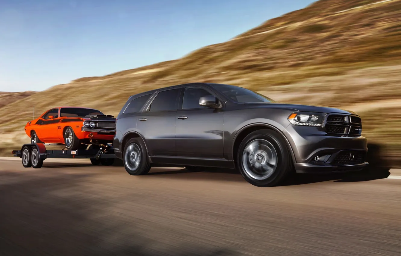 Фото обои Dodge, Challenger, road, автомобили, cars, прицеп, speed, Durango