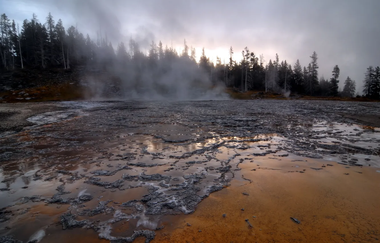 Фото обои Nature, Yellowstone National Park, Old Faithful Geyser Basin