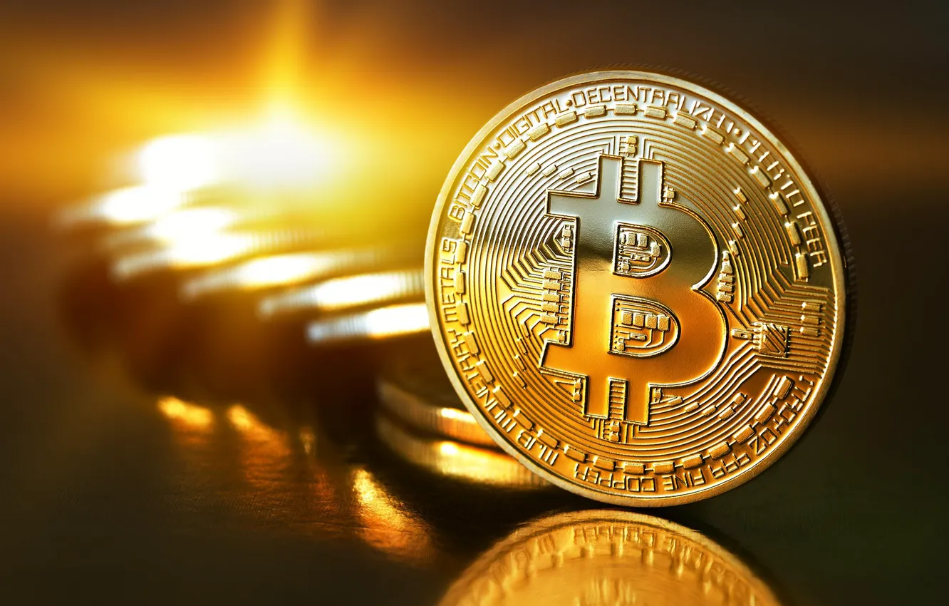 Фото обои монеты, gold, coins, bitcoin, биткоин, btc