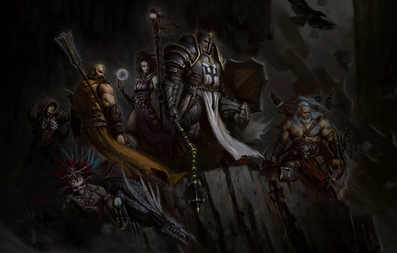 Фото обои Witch Doctor, Barbarian, Wizard, Diablo III: Reaper of Souls