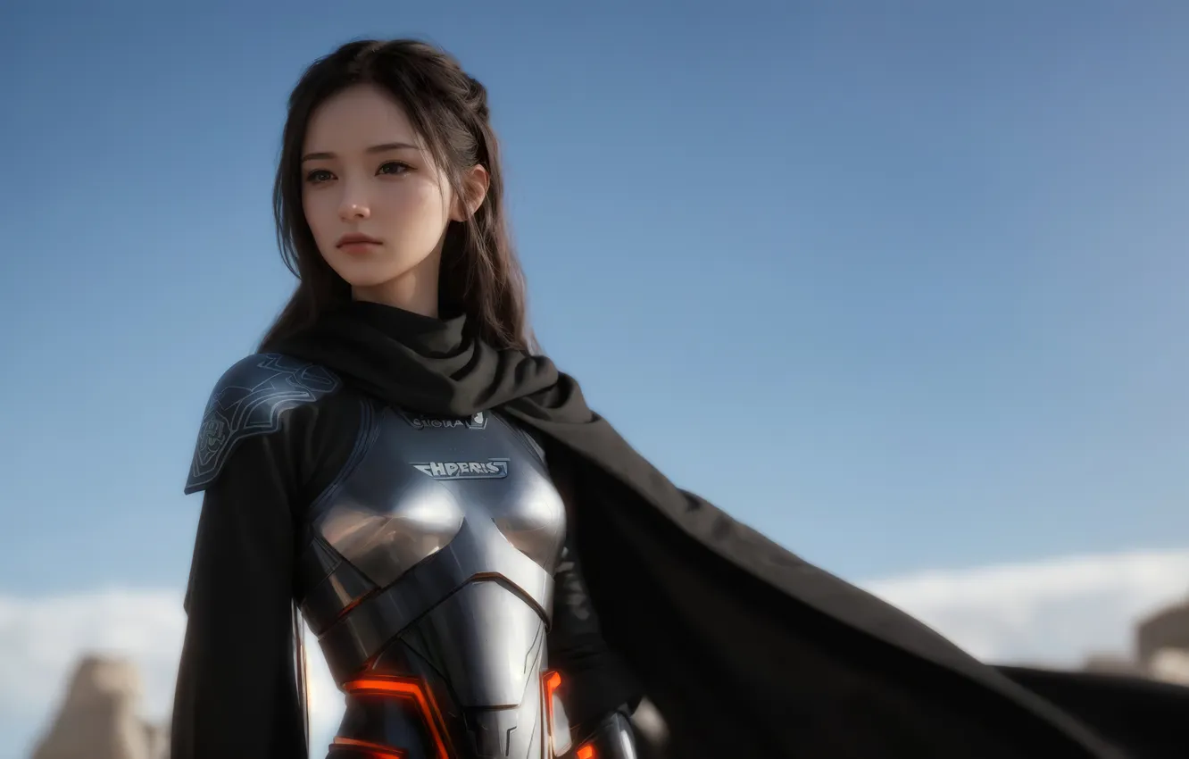 Фото обои girl, armor, sky, art, day, sci-fi, digital art, fantastic art