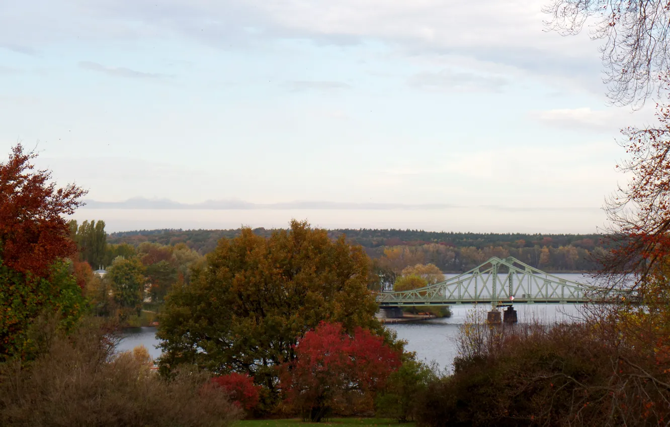 Фото обои Осень, Германия, Панорама, Fall, Bridge, Germany, Glienicker, Autumn