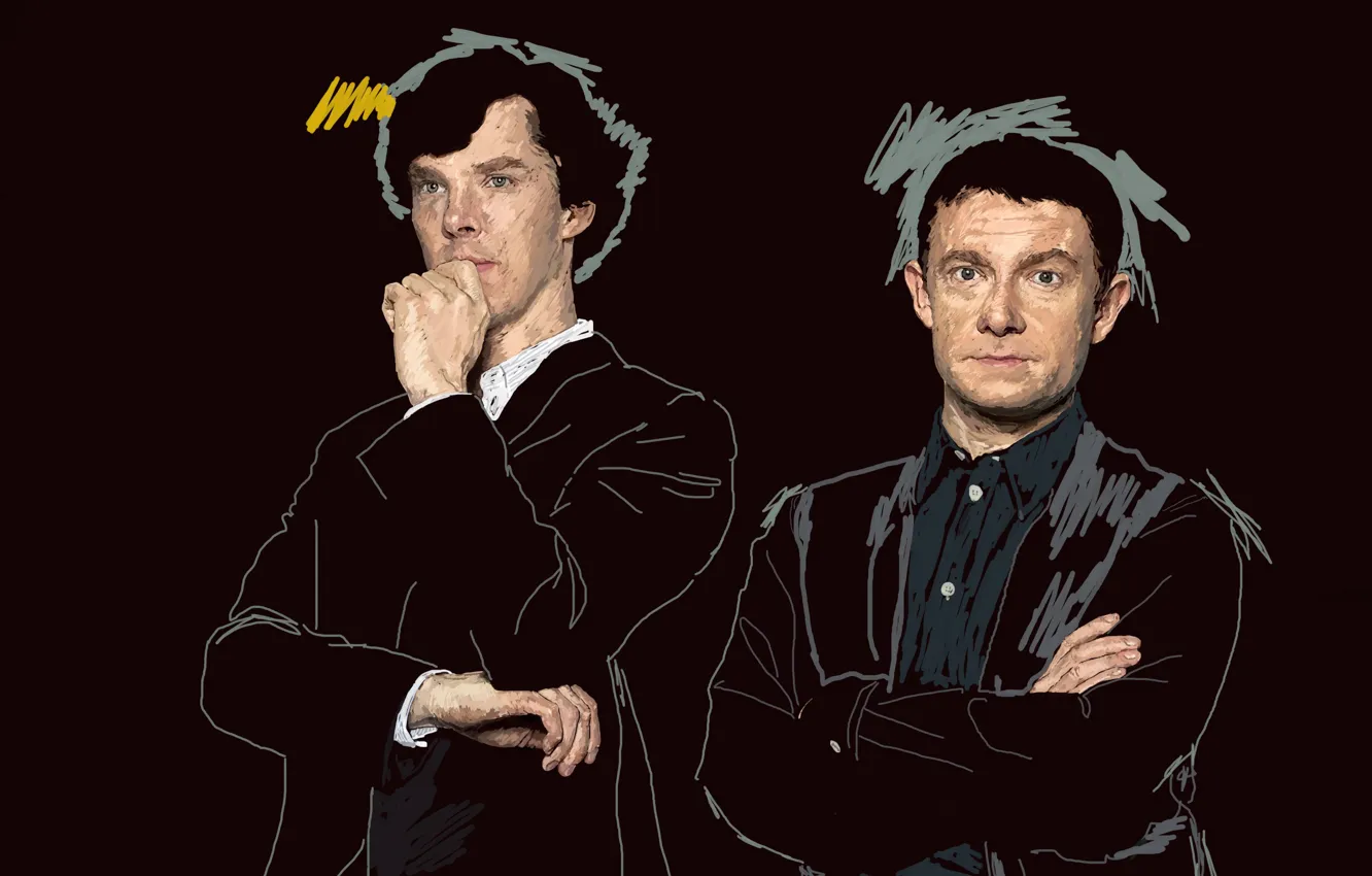 Фото обои арт, Мартин Фриман, Бенедикт Камбербэтч, Sherlock bbc, Sherlock BBC, Sherlock Holmes, Джон Ватсон, Sherlock (сериал)