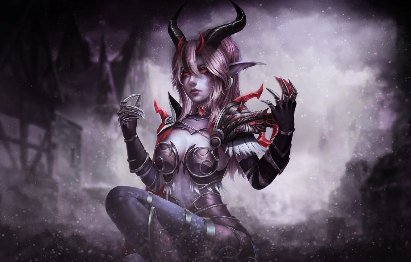 Фото обои Девушка, Ночь, Рисунок, Игра, Стиль, World of Warcraft, WOW, Fantasy