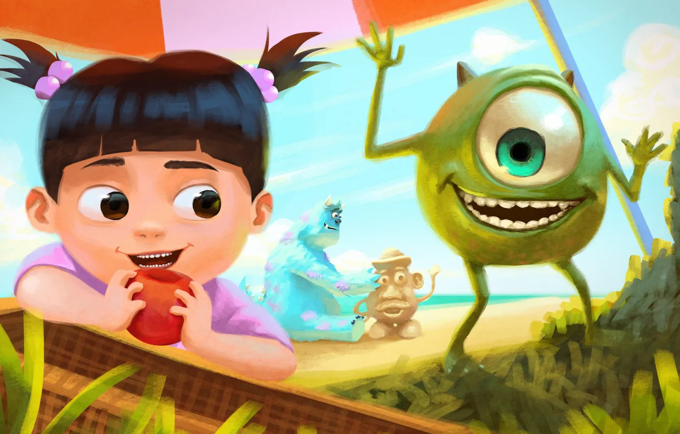 Фото обои Disney, Pixar, Мультфильм, одноглазый, Monsters.Inc, Корпорация Монстров, Mike Wazowski, Sulley