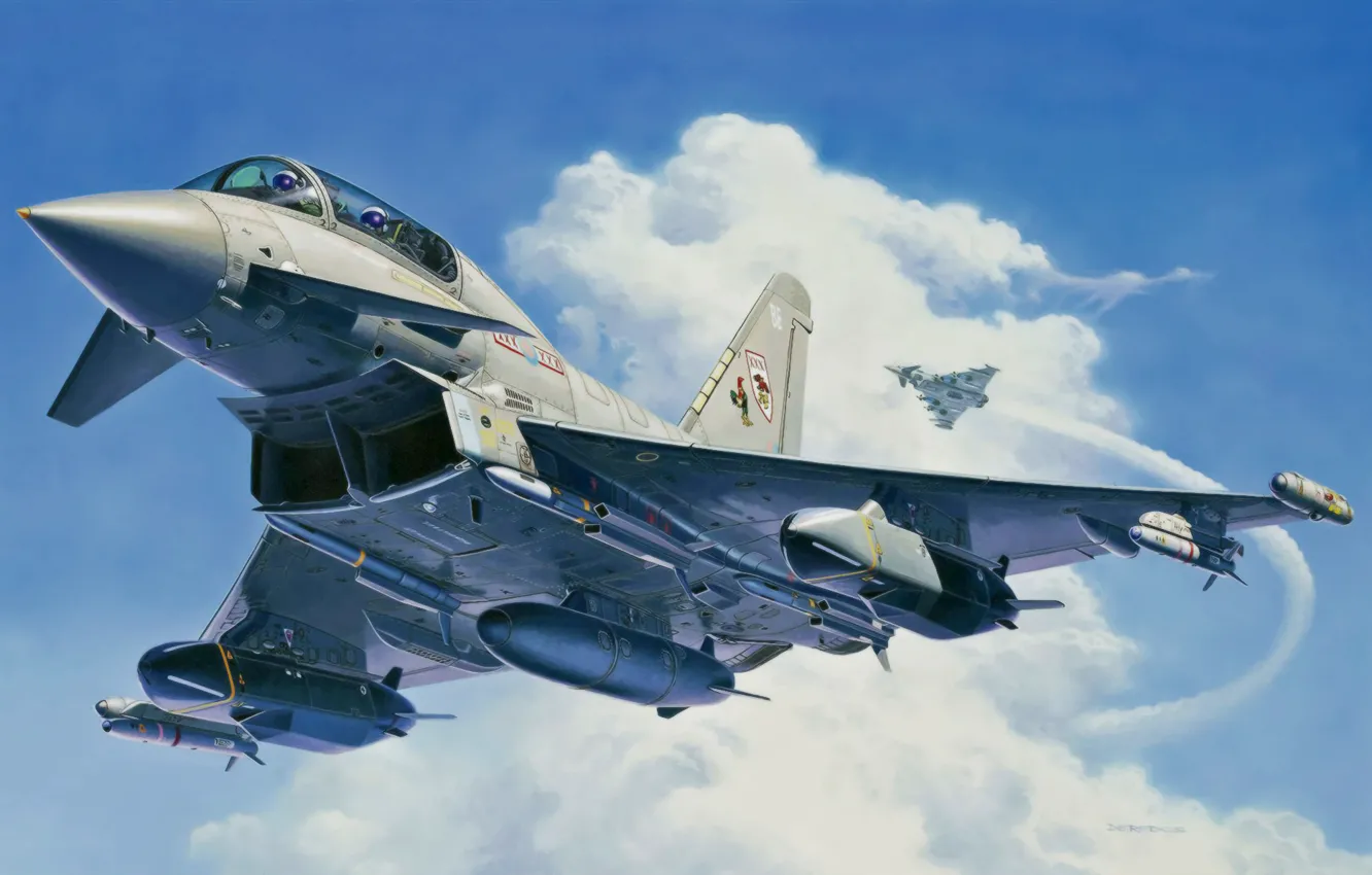 Фото обои fighter, war, art, painting, aviation, Eurofighter Typhoon, modern jet