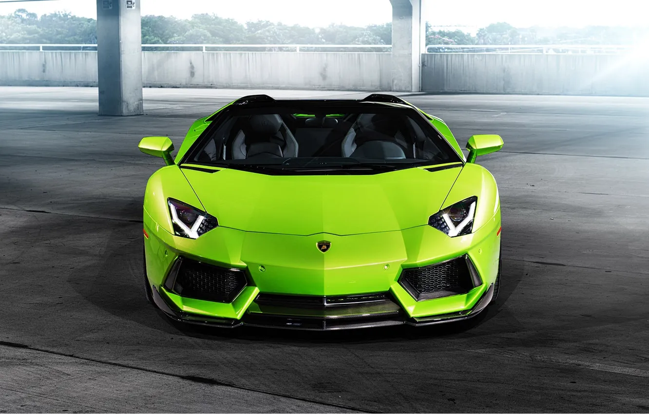 Фото обои Lamborghini, Ламборджини, Green, Front, Vorsteiner, Aventador, Авентадор, Aventador-V