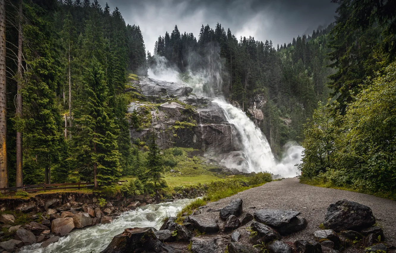 Фото обои лес, пейзаж, природа, река, камни, водопад, Александр Безмолитвенный