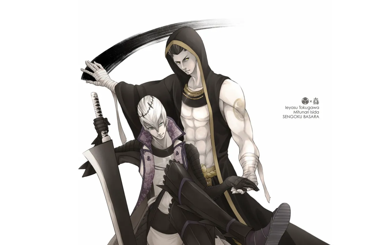 Фото обои оружие, меч, парни, двое, Sengoku Basara, Эпоха Смут