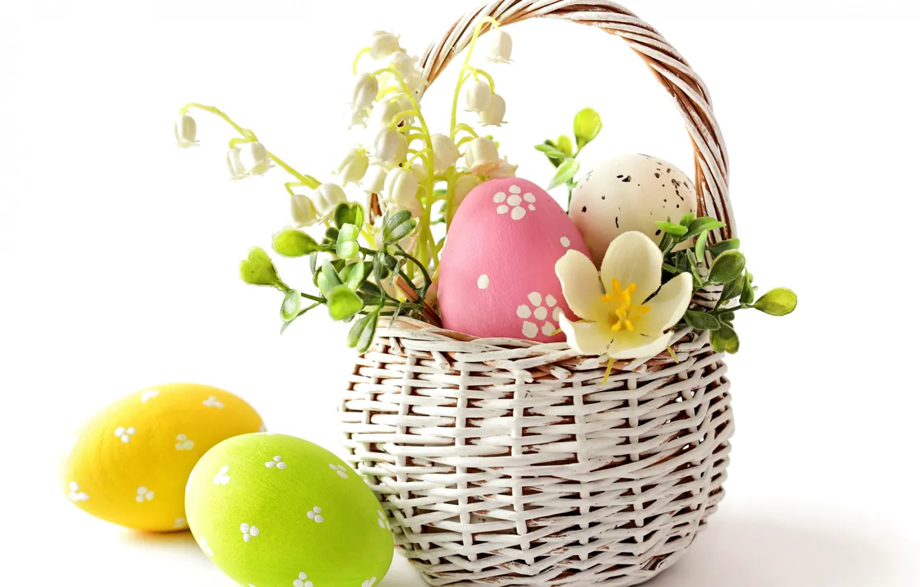 Фото обои корзина, яйца, весна, Пасха, easter
