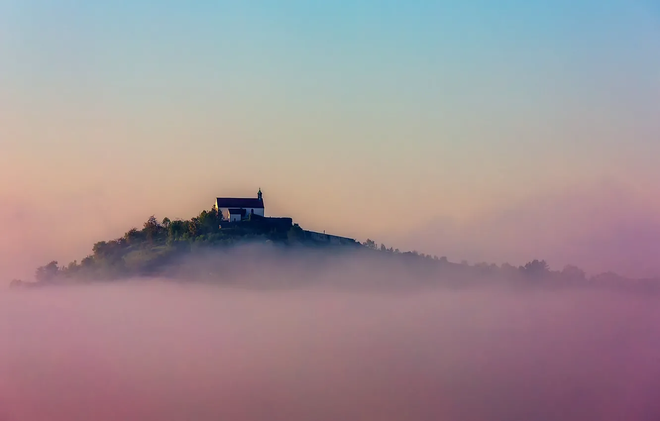 Фото обои misty, twilight, Germany, sunset, autumn, fog, hill, dusk