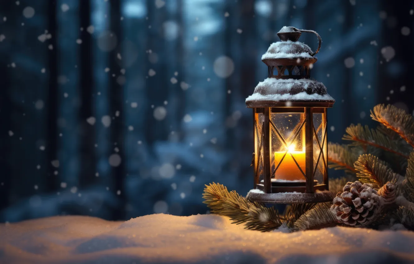 Фото обои зима, снег, ночь, Рождество, фонарь, Новый год, Christmas, night
