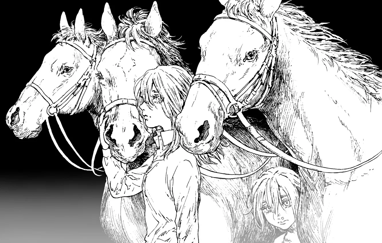 Фото обои girl, game, long hair, woman, anime, horses, animal, horse