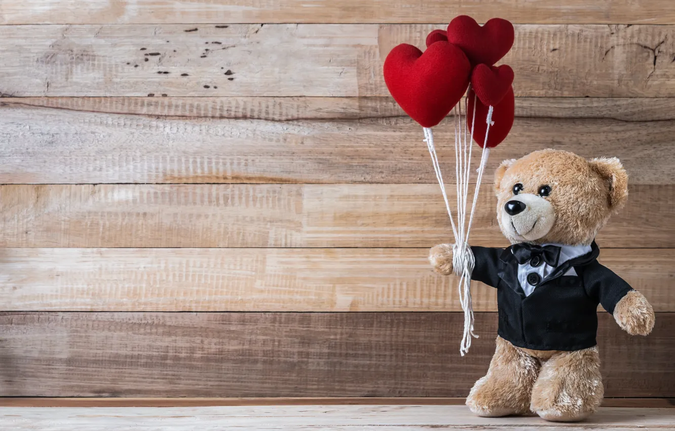 Фото обои любовь, игрушка, сердце, медведь, сердечки, red, love, bear